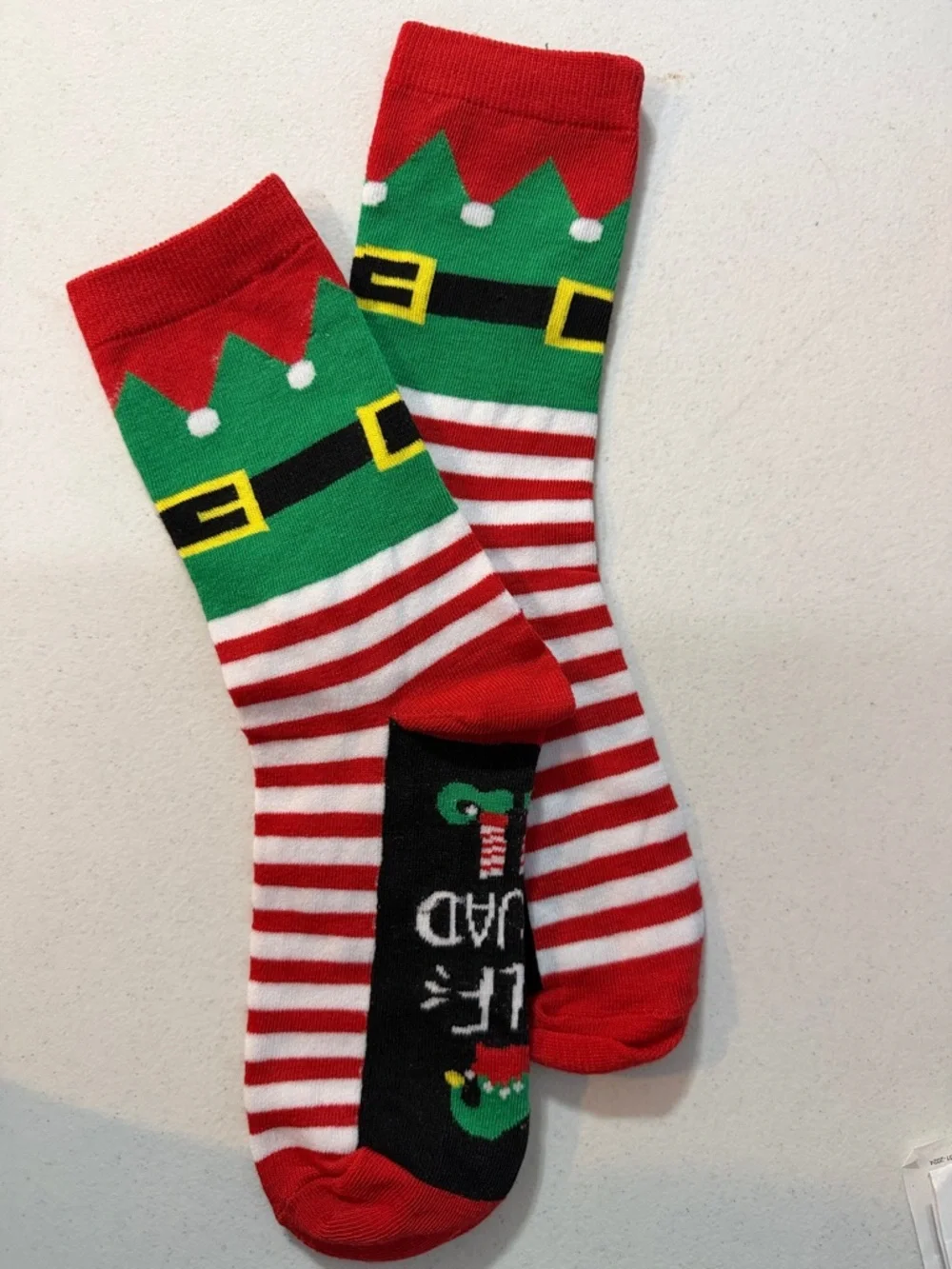 Men's Festive Elf-Style Crew Socks in Red, Green & White
